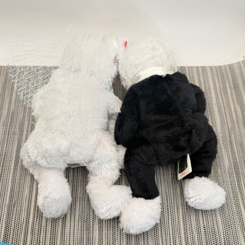 Ty Beanie Babies Bride and Groom Wedding Bear Set White Black Plush NWT 2002 - Picture 9 of 11